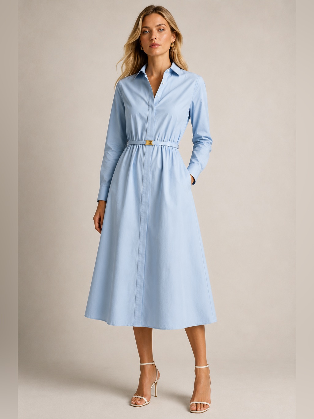 Ralph Lauren Collection Romilly Dress Made In Italy Powder Blue Midi Shirt Dress